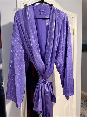 Florence Purple Satin Wrap Robe with Sparkle Detail with 2 Nightgowns